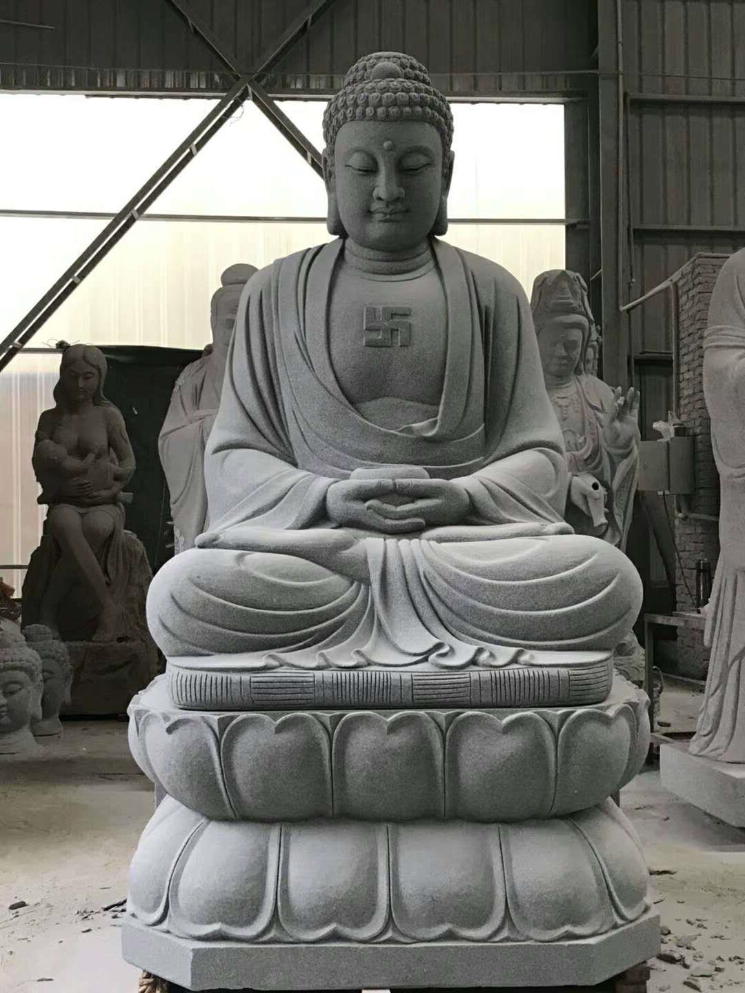 石雕释迦牟尼佛花岗岩汉白玉佛像佛祖寺庙宗祠佛像雕塑供奉莲花座