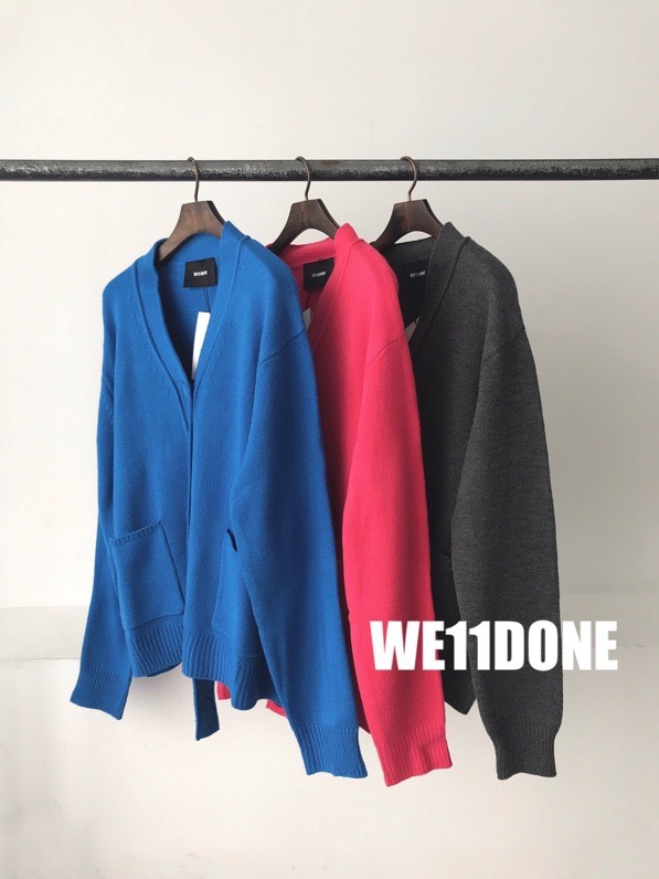 we11done胶牌秋冬新款v领羊毛针织毛衣开衫长袖外套男女情侣款