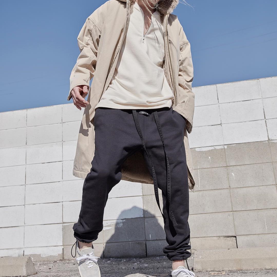 fear of god 6th 19ss第六季主线jerry同款黑色飘带卫裤fog棉长裤