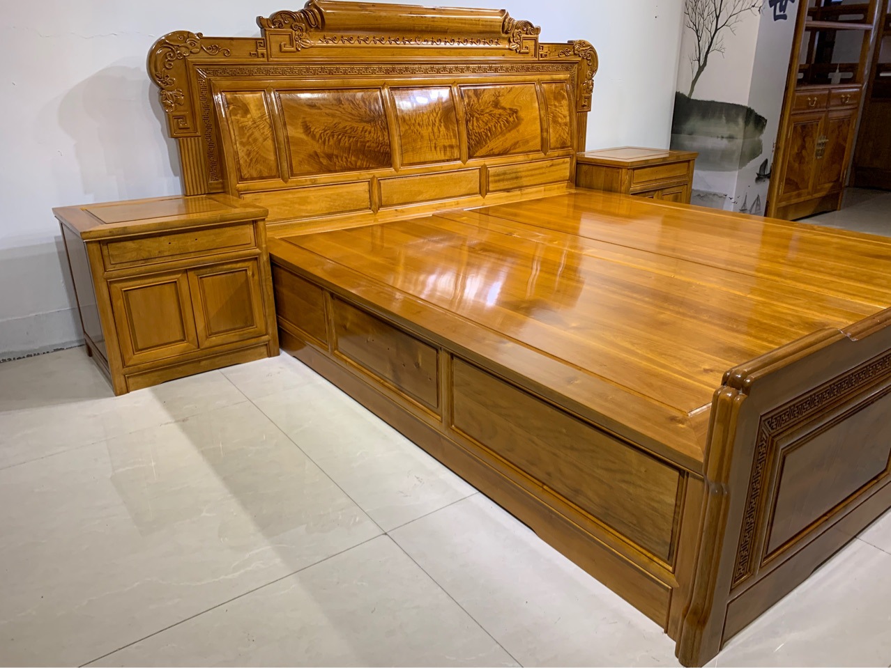 红木家具实木金丝楠木家具小叶桢楠大床高低床三件套古典中式