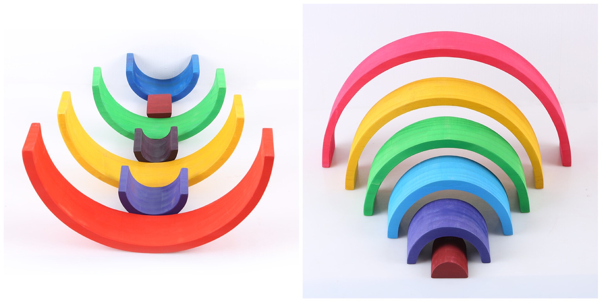 现货木制玩具益智玩具彩虹拱桥积木蒙式早教玩具大号12片