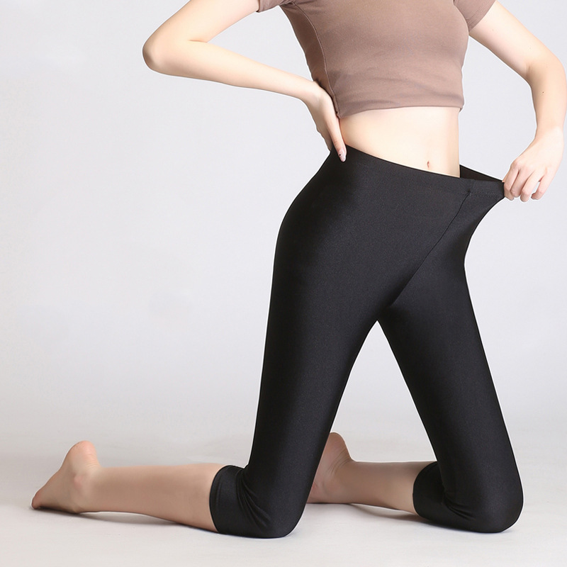 夏季薄款冰丝光泽裤女 高弹力薄款修身大码光腿神裤