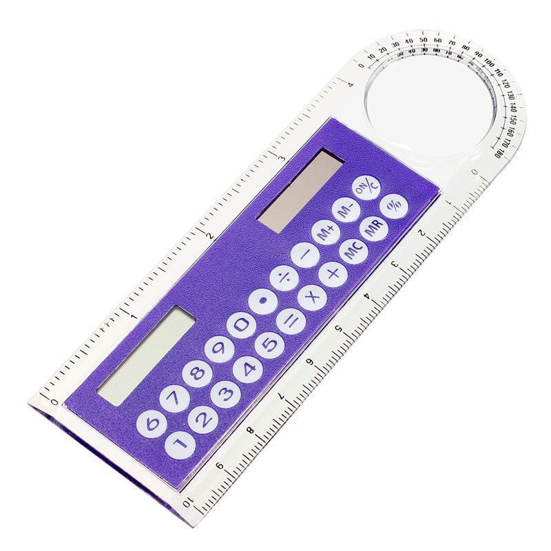 Wholesale Mini Color Multifunctional Student 10cm Ruler Solar Calculator Angle Magnifier Gift Stationery