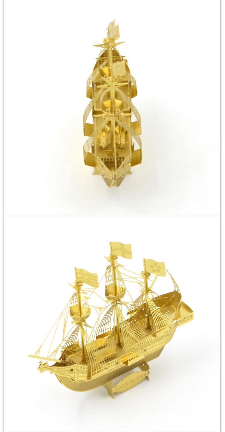 爱拼 金属diy拼装模型免胶立体拼图 金鹿号 金色版