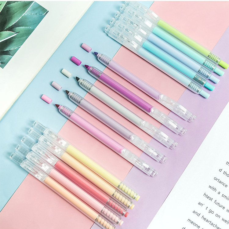 柯林527按动荧光笔 淡色系学生绘画手账做笔记彩色标记笔记号笔