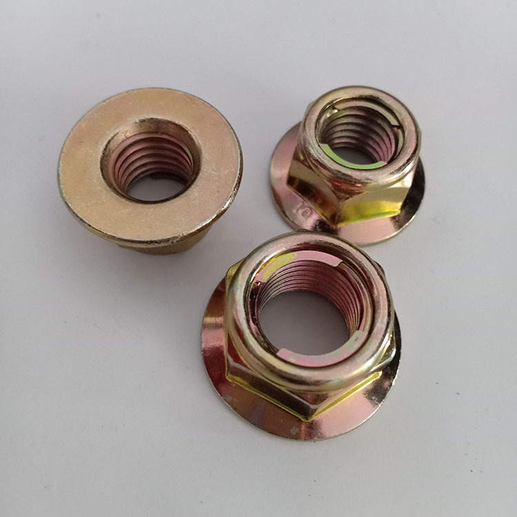 现货供应10级镀锌法兰盘螺母 法兰面自锁螺母 铁片防盗防松螺帽