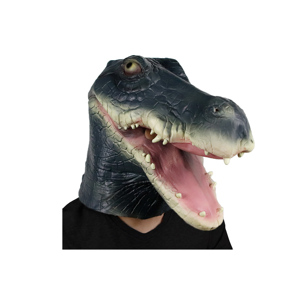 大嘴鳄鱼面具扬子鳄吓人面具 乳胶动物头套面具批发 搞怪卡通道具