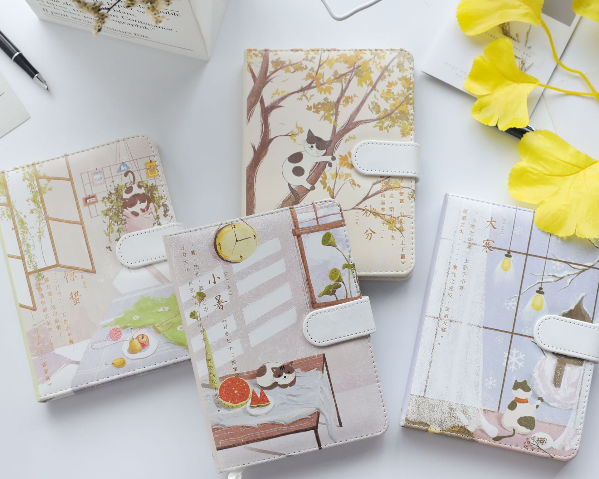 唯美手绘封面彩色内页插画手账本皮面uv笔记本精装彩色记事本定制