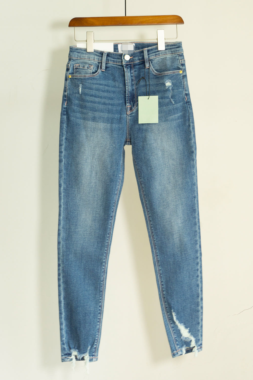 2020年秋季新款欧美frame同款高腰紧身小脚裤裤脚破损牛仔裤女