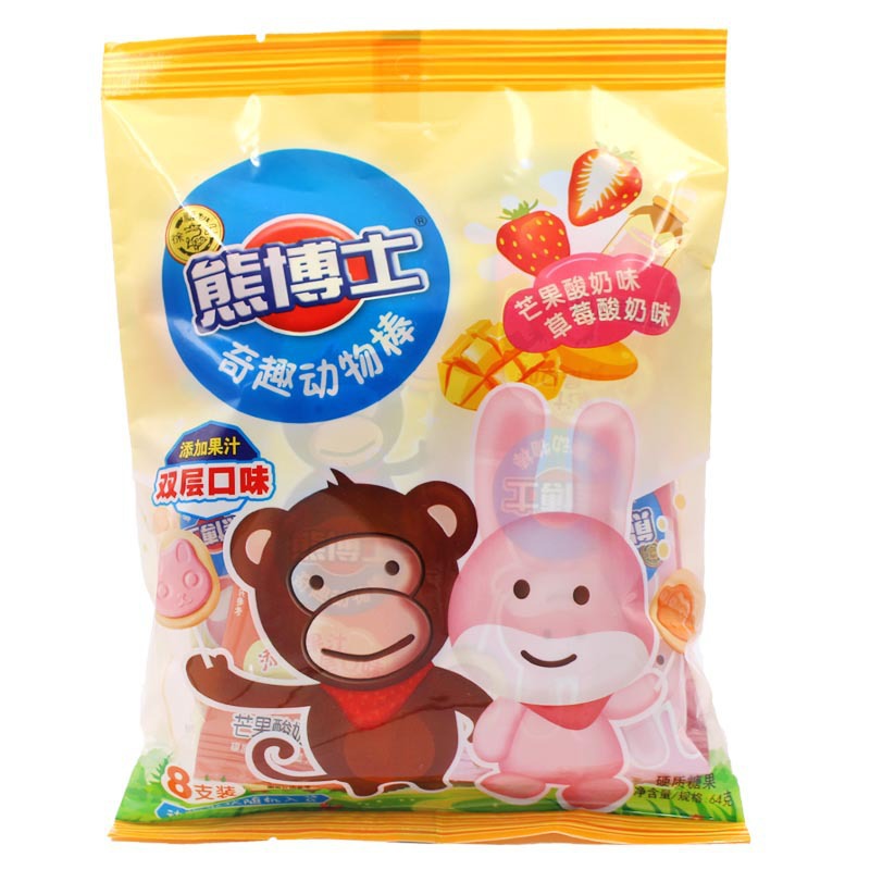 徐福记熊博士奇趣动物棒8支创意糖果儿童棒棒糖kdv