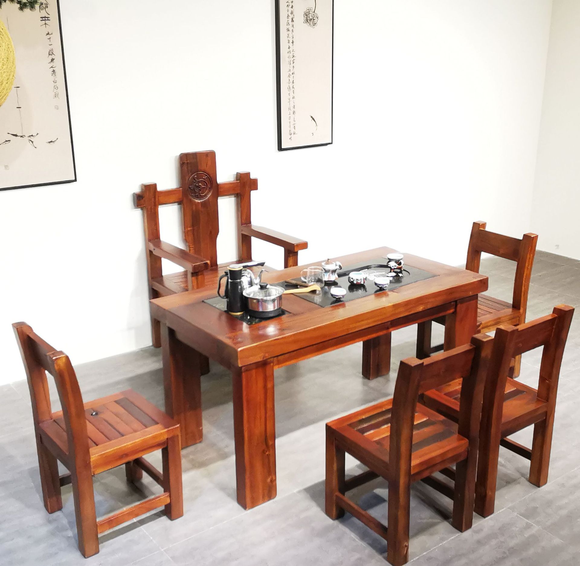 定制老船木茶桌实木茶台套装办公室会客室书房阳台新中式泡茶桌