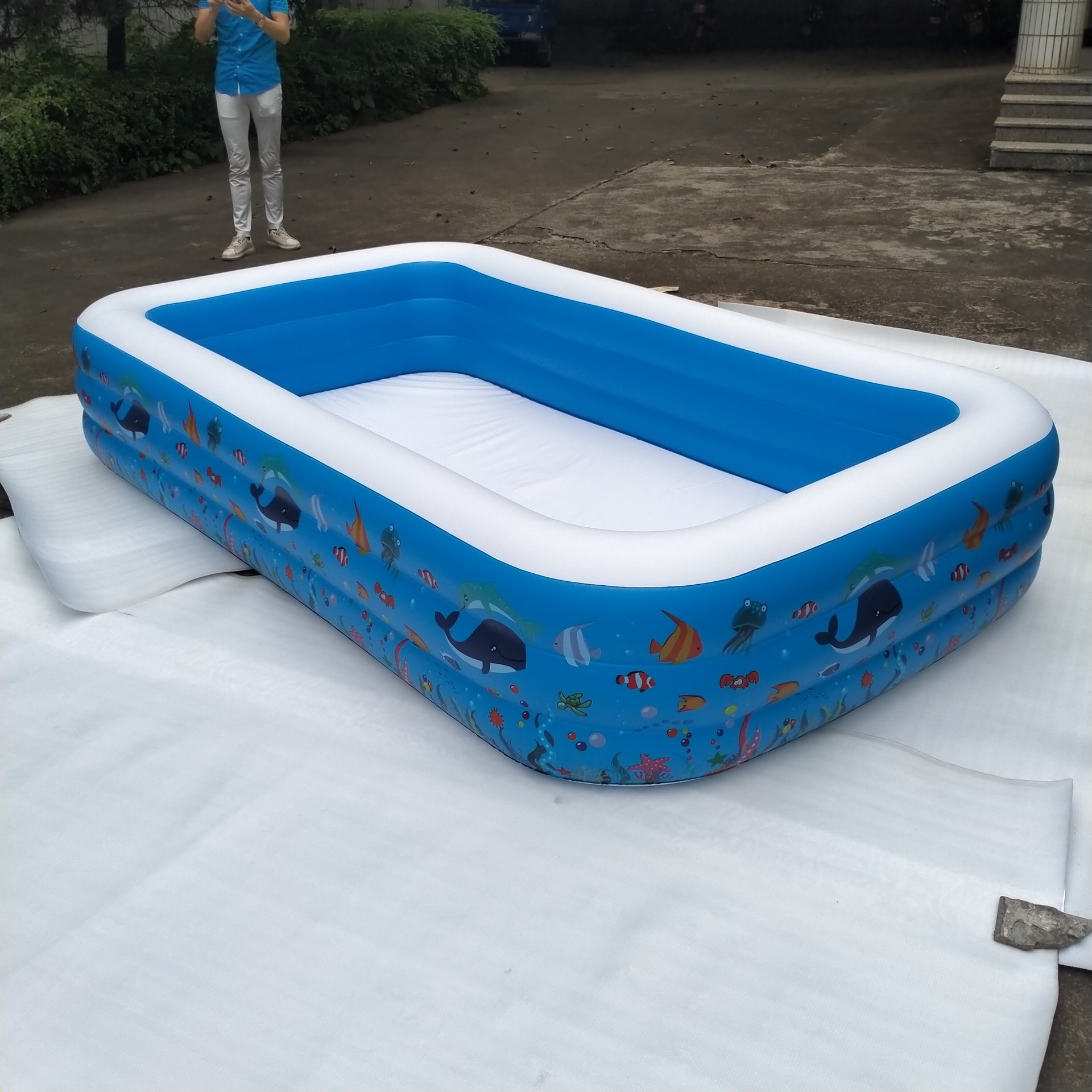 印花充气三层游泳池 儿童pvc水池3米游泳池305cm充气水池