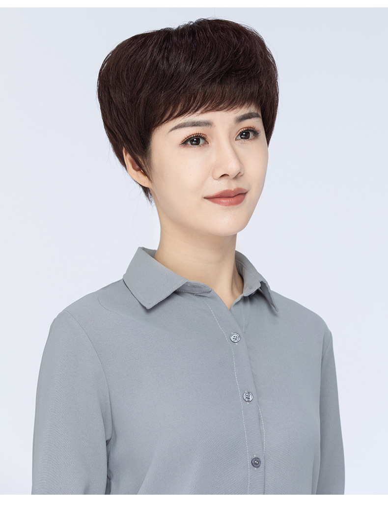 假发女短发时尚中老年全真人发时尚自然蓬松透气整顶妈妈发型发套