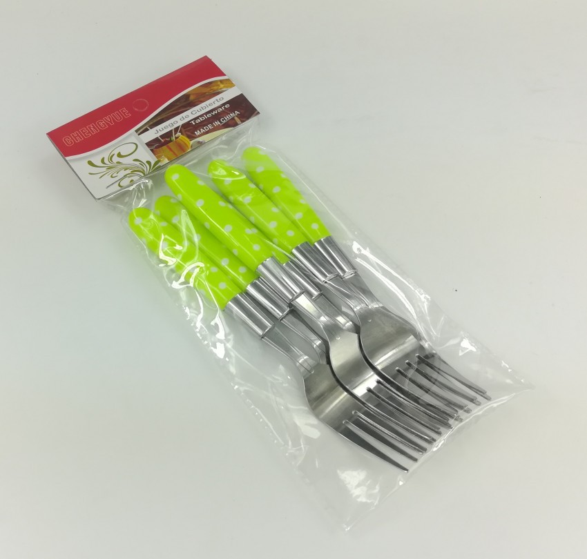 Plastic Handle Tableware Double Color Dot Handle Table Knife Fork Spoon Tea Spoon Set 6Pc Factory Wholesale