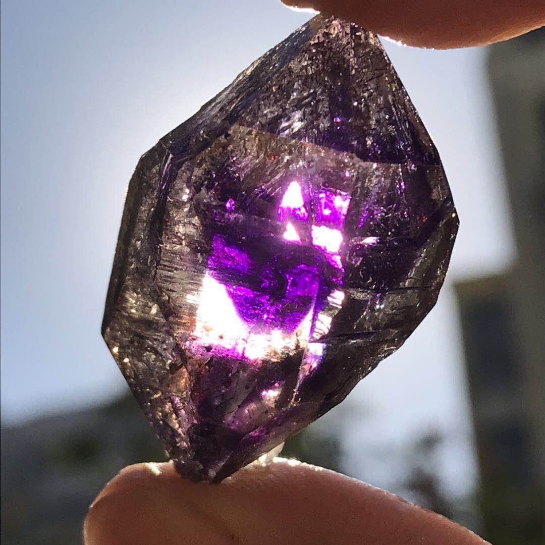 天然超七水晶原石摆件紫发晶原矿骸骨水晶高频能量疗愈石厂家批发