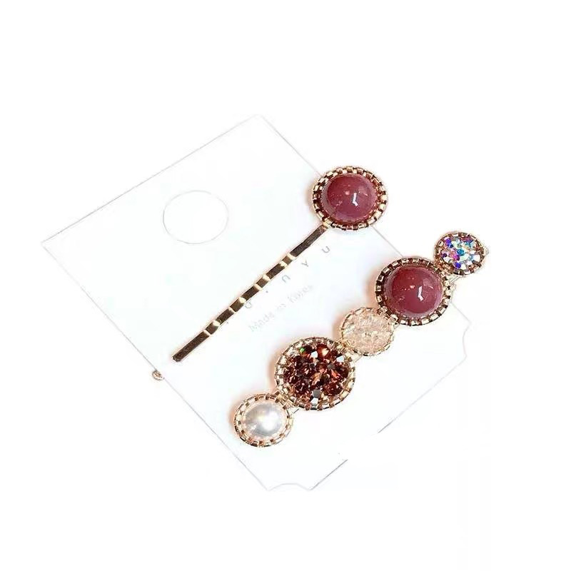 New Korean Style Women's Pearl Rhinestone Crystal Barrettes Set South Korea Dongdaemun Instafamous Metal Straight Clip