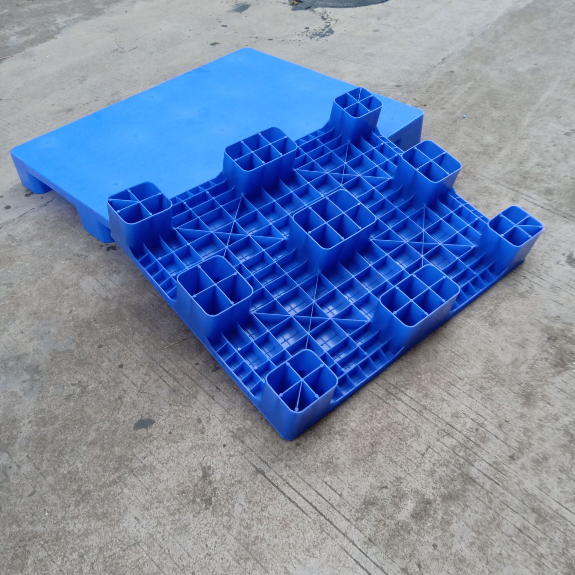 仓库平板九脚塑料托盘 印刷平面叉车塑胶卡板 超市防潮地堆胶卡板