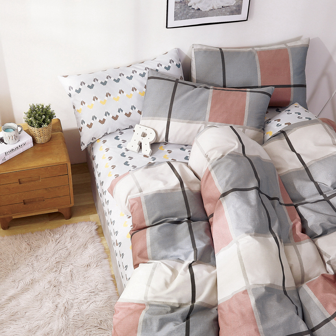 纯棉布料斜纹格子加密布匹清仓处理床品几何条纹全棉被套面料批发