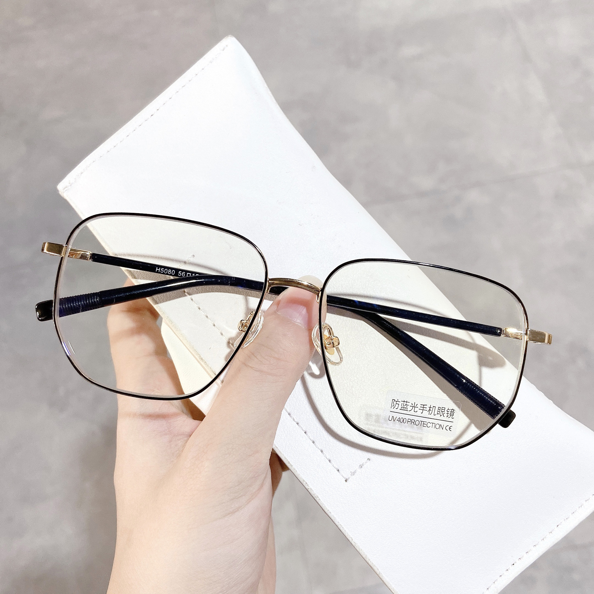 网红款不规则女学生金属眼镜框渐变色眼镜架舒适镜腿防蓝光成品框