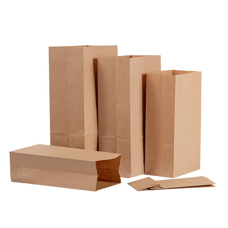 Square Bottom Kraft Paper Bag Oil-Proof Food Packaging Bag Thickened Coated Bag Toast Bread Takeaway Packing Bag