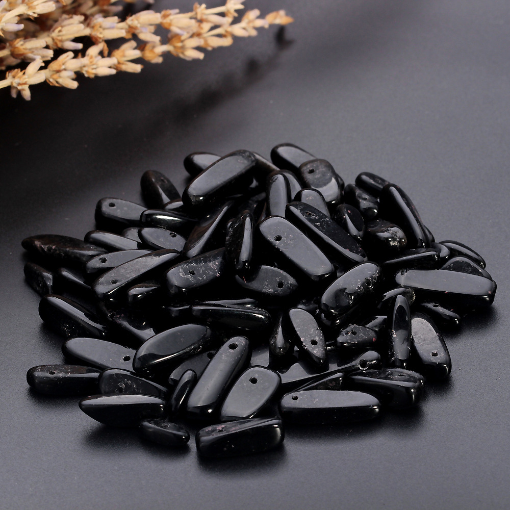 亚马逊爆款 不规则穿孔黑晶石碎石diy饰品配件手链项链碎石批发