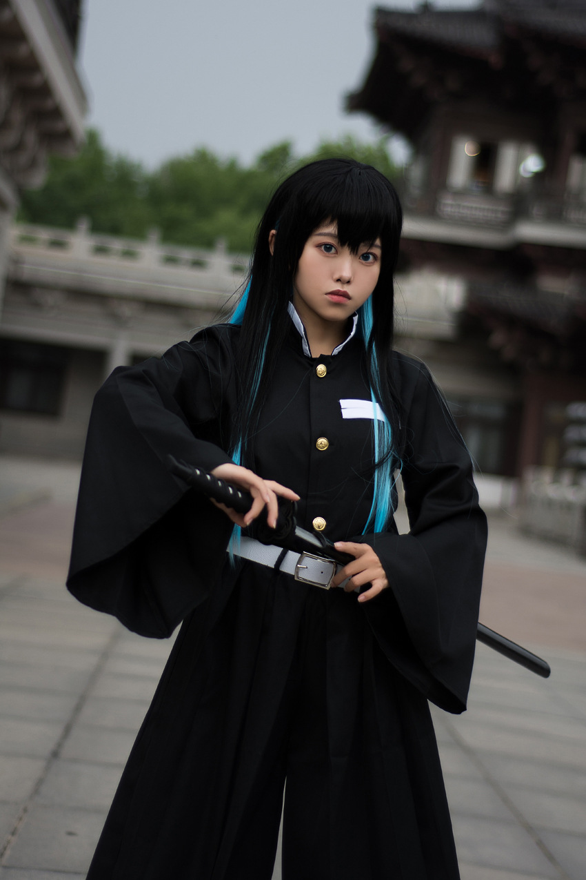 速卖通鬼灭之刃鬼杀队队服霞柱时透无一郎cosplay服假发一件代发