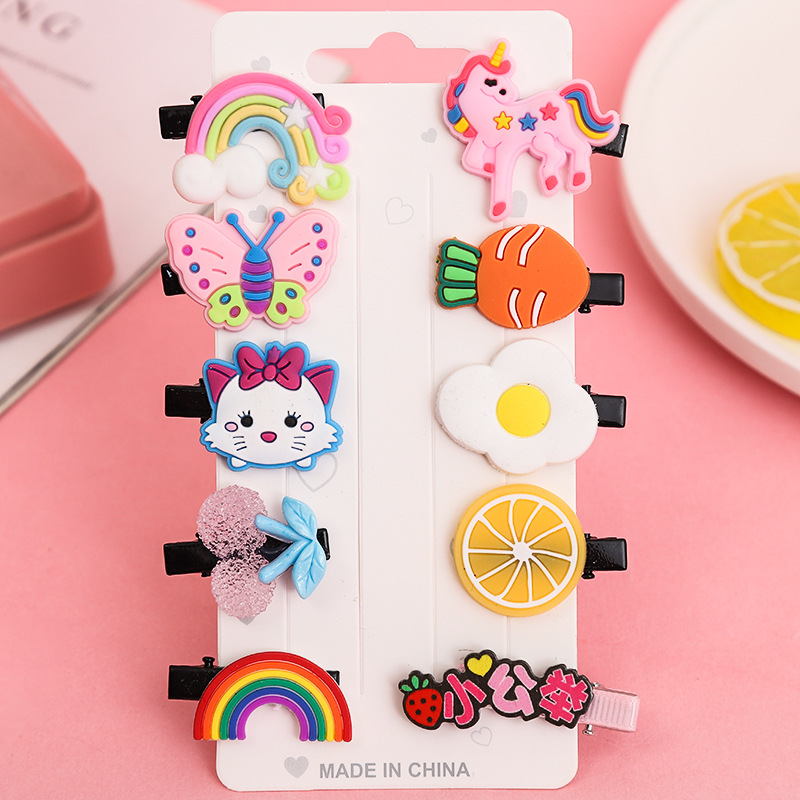 Korean Style Little Girl Hair Accessories Cute Fruit Cake Children's Hairpin Set Small Animal Hair Clip Side Clip