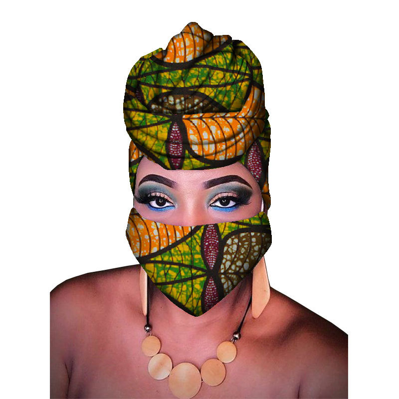 全棉非洲印花头巾非洲特色花布防异味防尘口罩加头巾套装跨境货源