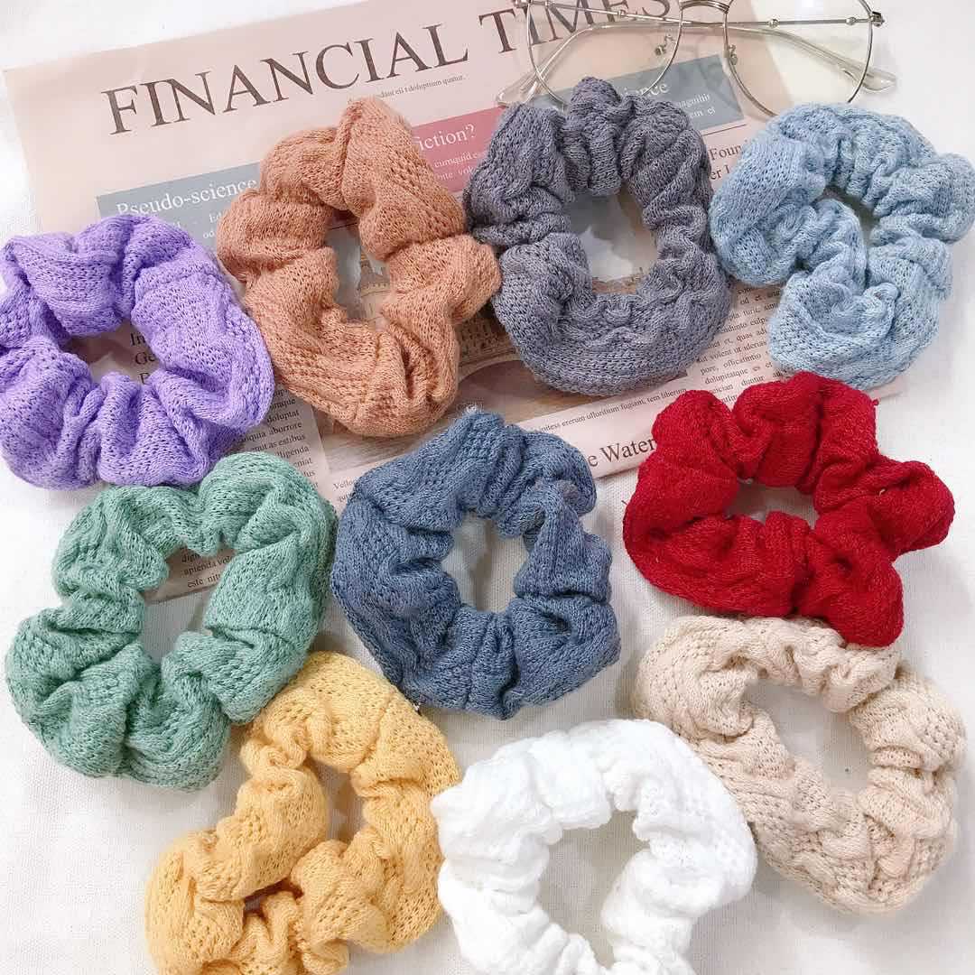 网红新款毛线编织条纹大肠发圈女简约扎头发皮筋复古法式头绳发绳
