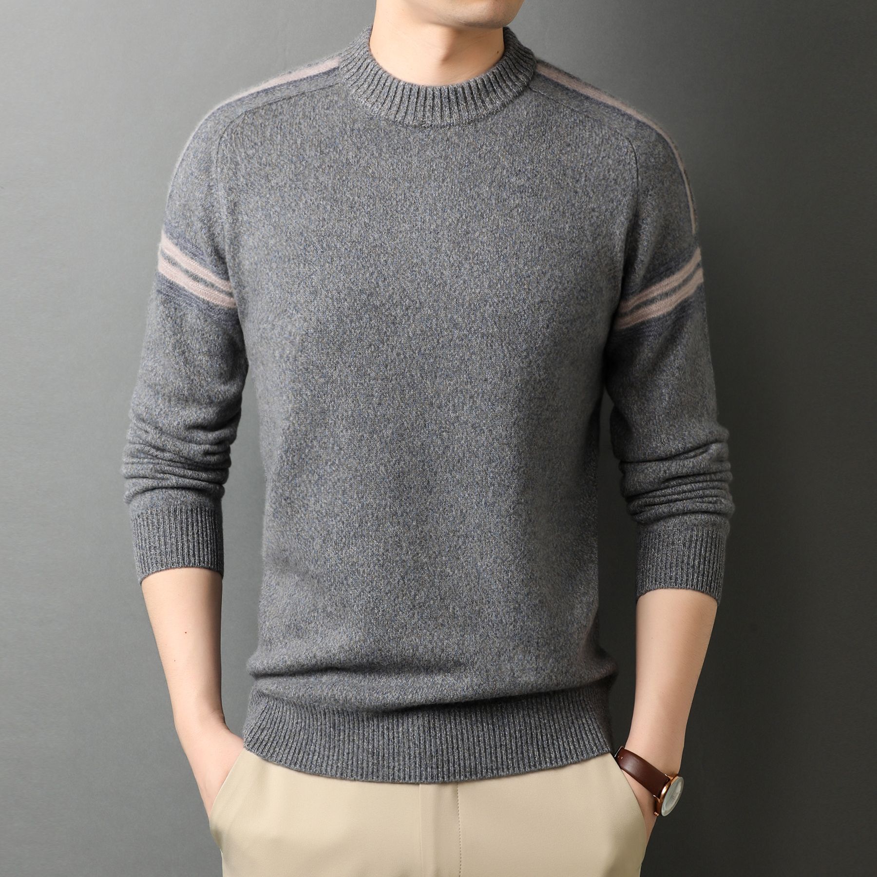 男装男式毛衣2020新款男士加厚针织羊毛衫冬季休闲拼色保暖上衣