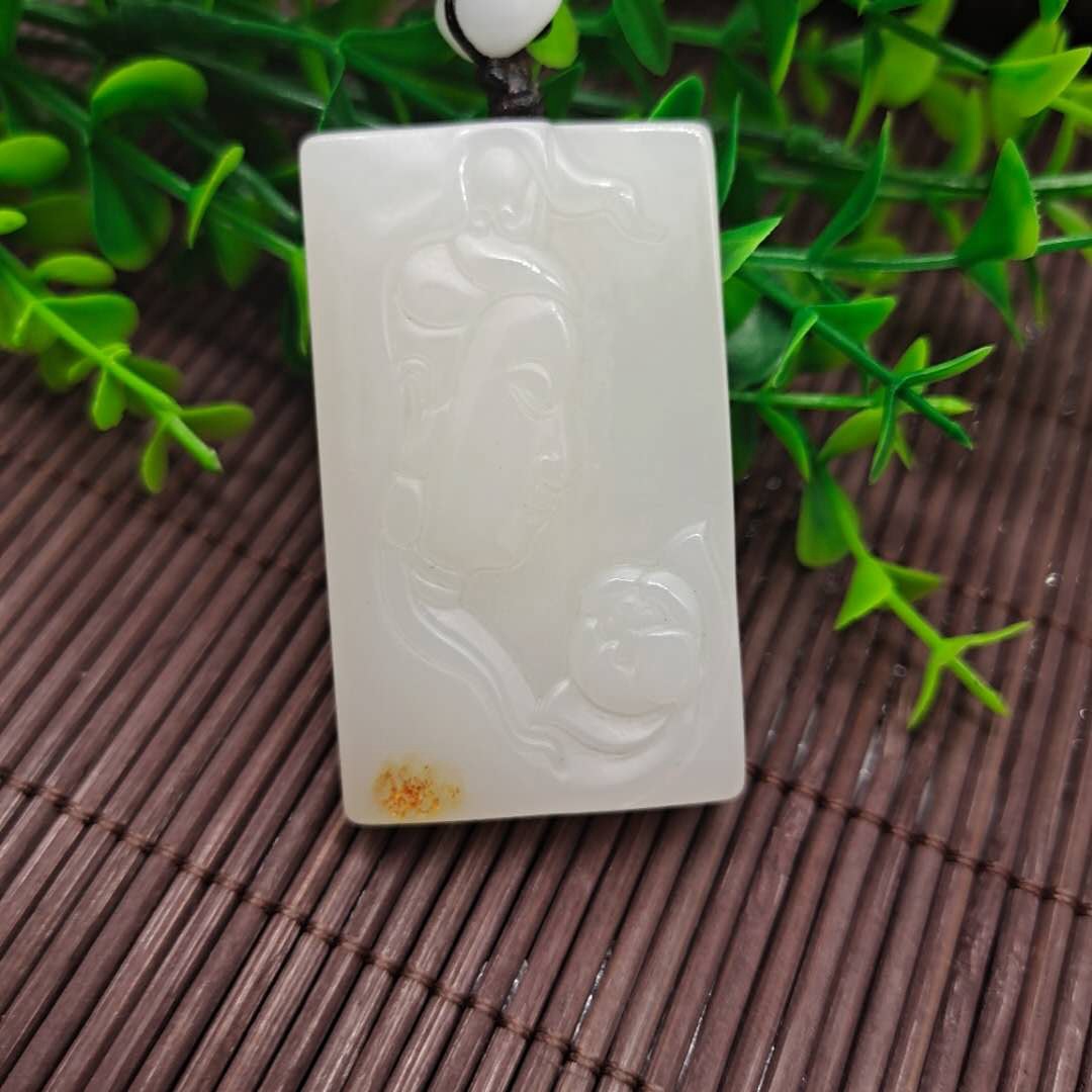 外蒙料仿新疆和田玉籽料观音白玉观音吊坠