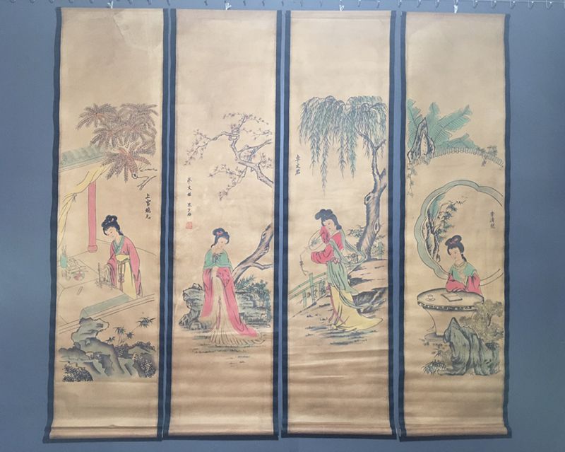 仿古字画批发 中堂画 居家装饰画 礼品 四条屏画 陈少梅四大才女