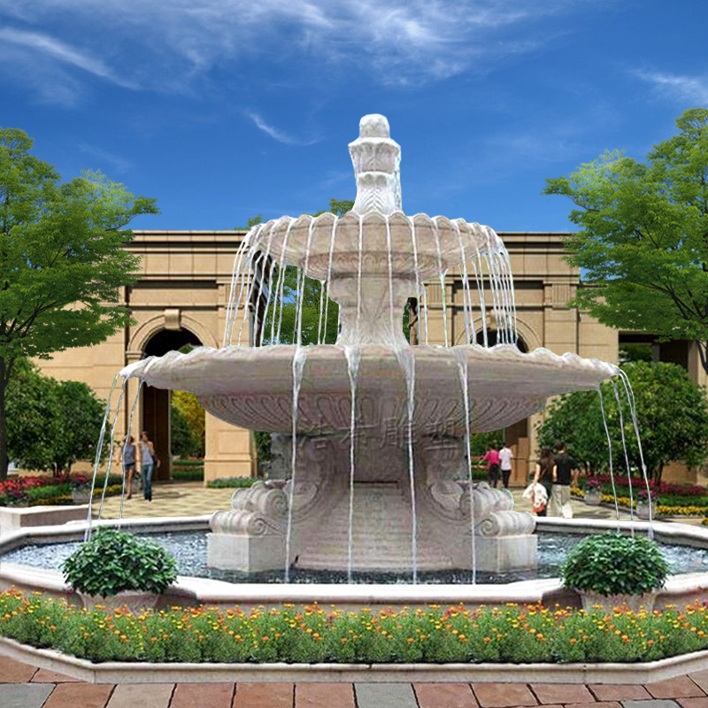 大型黄锈石喷泉大理石欧式流水水池鱼池装饰景观水景户外水钵雕塑