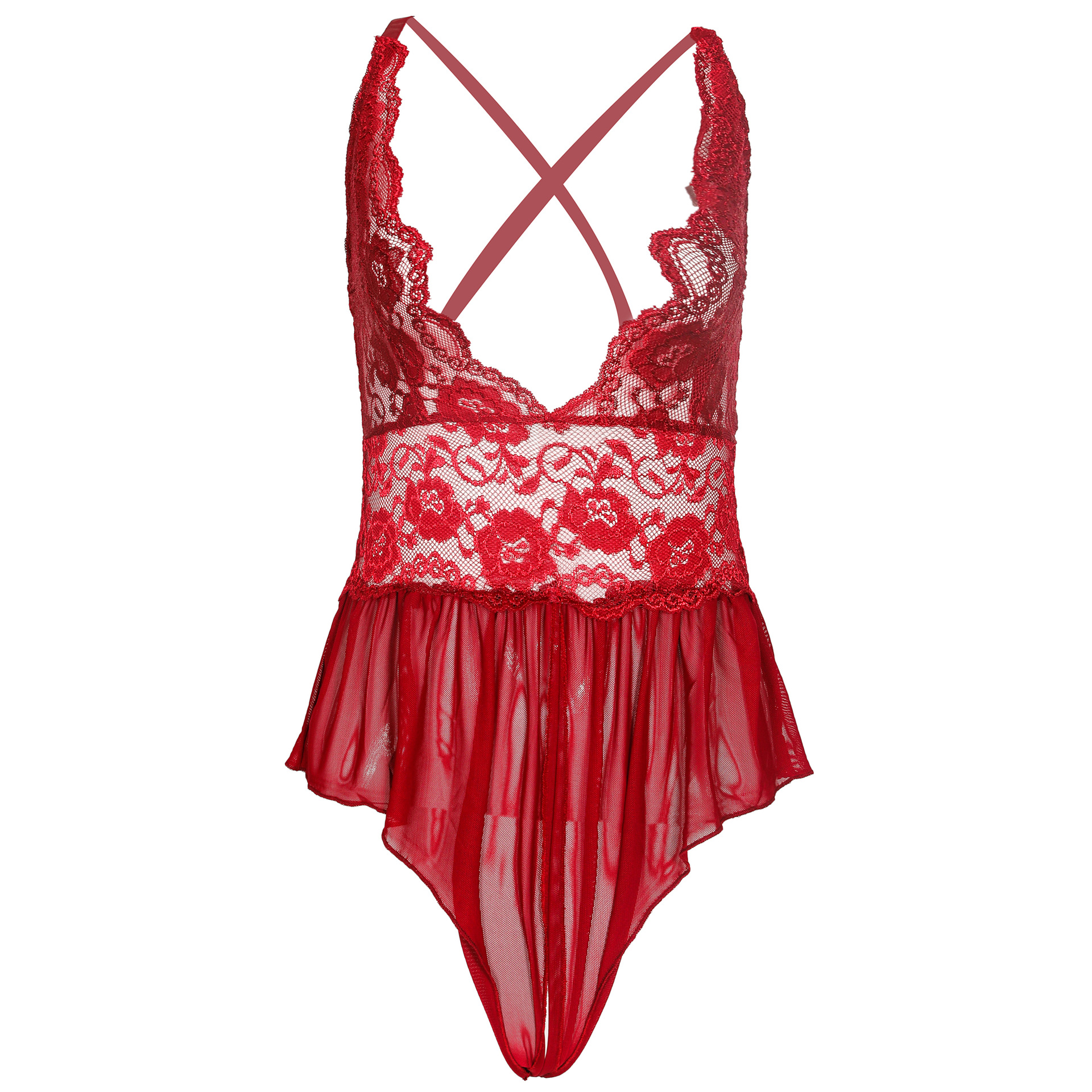 枣红色 爆款女士性感情趣内衣 女式蕾丝吊带裙 情趣睡衣