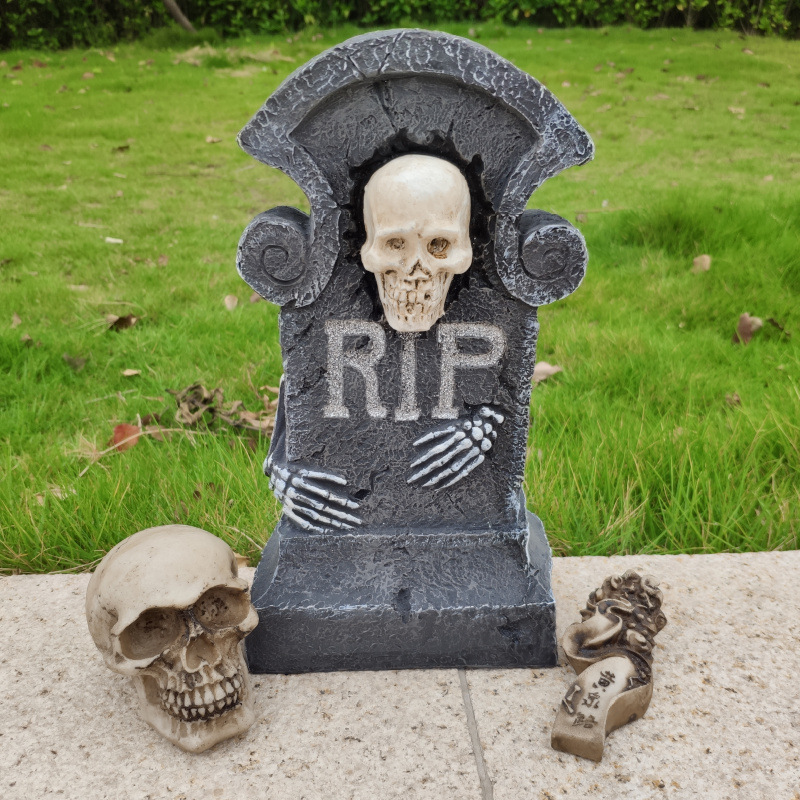 树脂骷髅头墓碑万圣节摆件酒吧鬼屋装饰道具创意恶搞整蛊厂家直供
