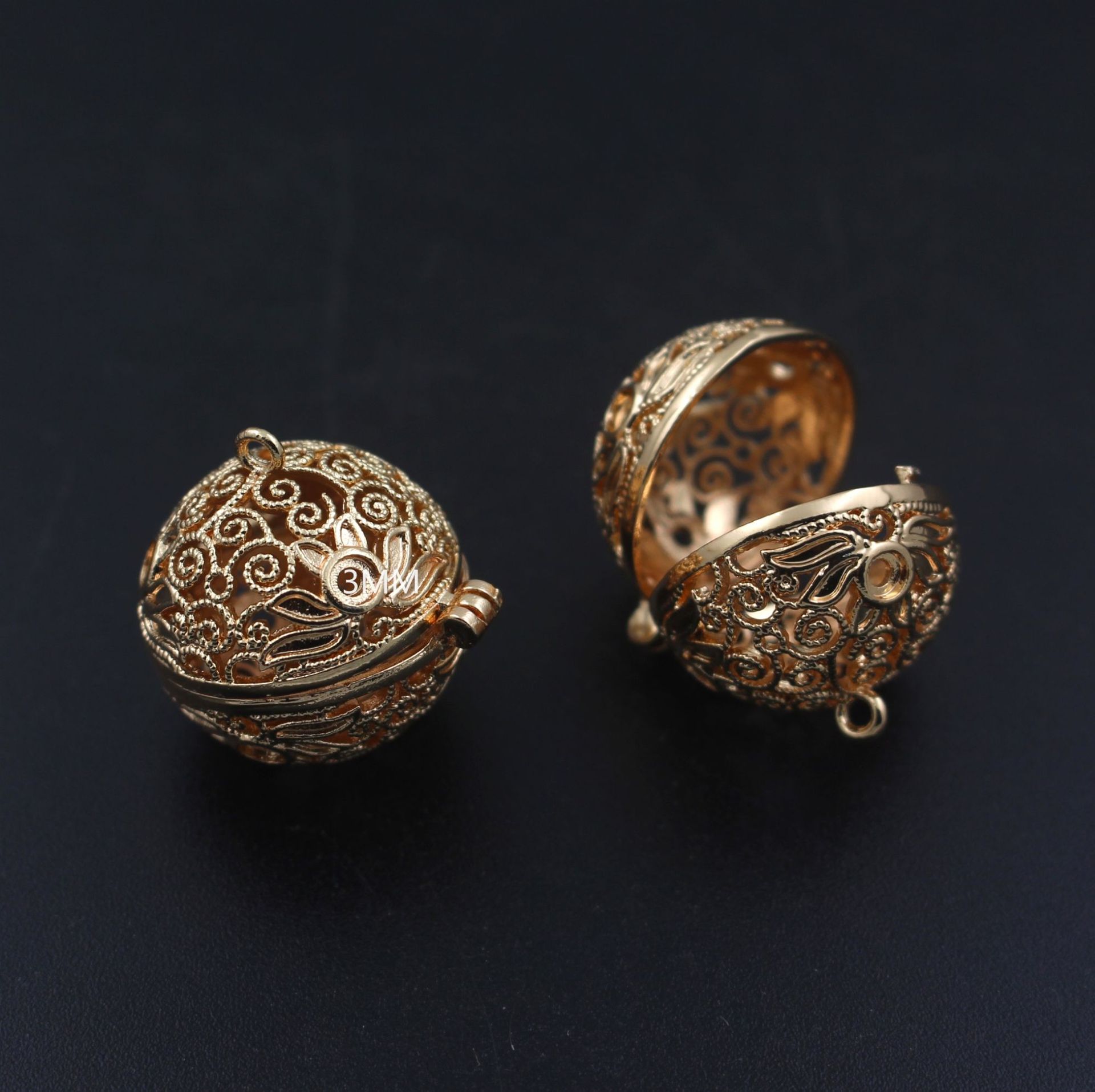 diy手工饰品配件 铸铜20mm镂空魔盒花球 保色金香囊球吊坠