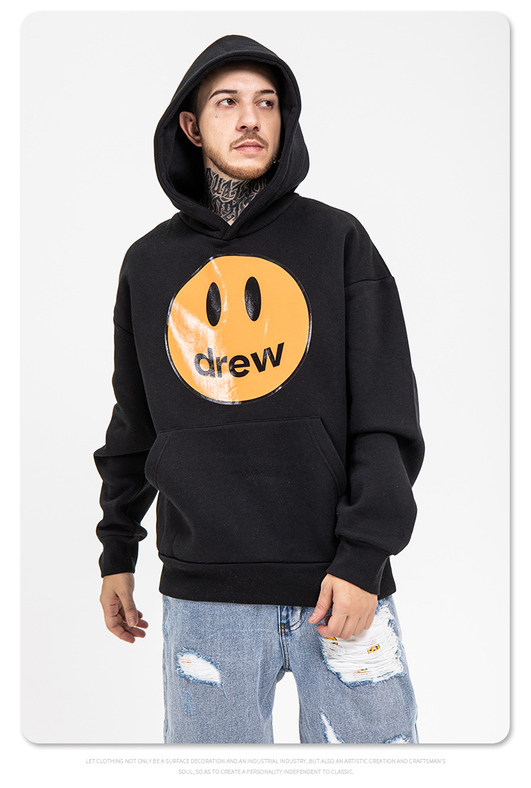 fgss男装|冬新品潮牌比伯同款drew笑脸美潮街头宽松休闲连帽卫衣