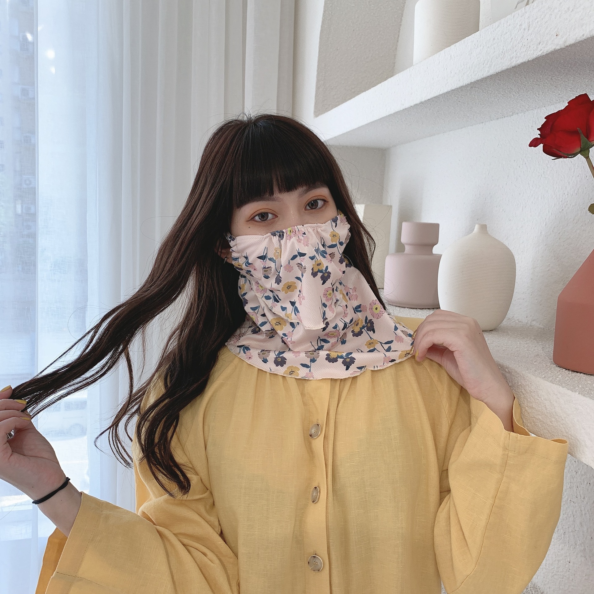 2020春夏新款格子复古防晒口罩巾防晒面罩骑行遮阳女夏季防晒护颈