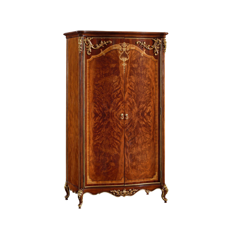 亚历山大英式新古典实木雕花双门立体衣柜树杈木皮纯手工彩绘衣柜