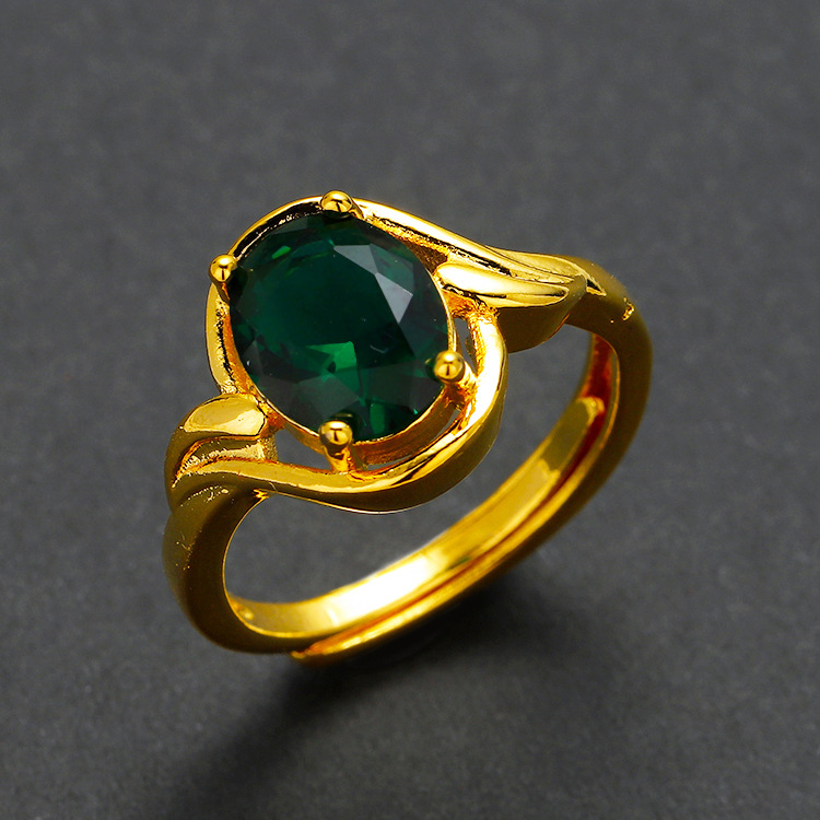 新款黄铜镀金绿宝石女生戒指 红宝石饰品镀金戒指女 首饰一件代发