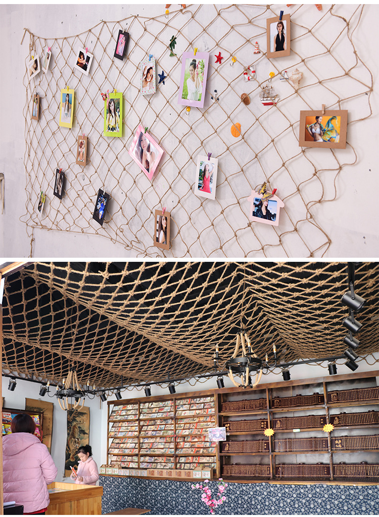 复古麻绳网服装店挂衣网装饰网吊顶隔断网照片墙学生作品网