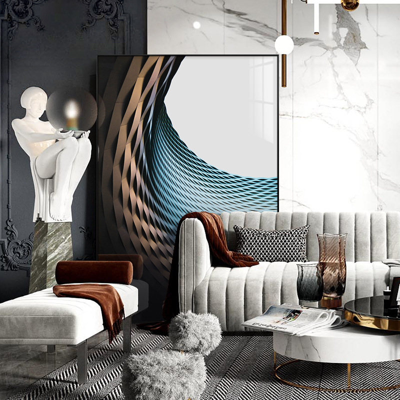 大幅大尺寸装饰画抽象建筑玄关客厅背景创意背景挂画巨幅轻奢壁画