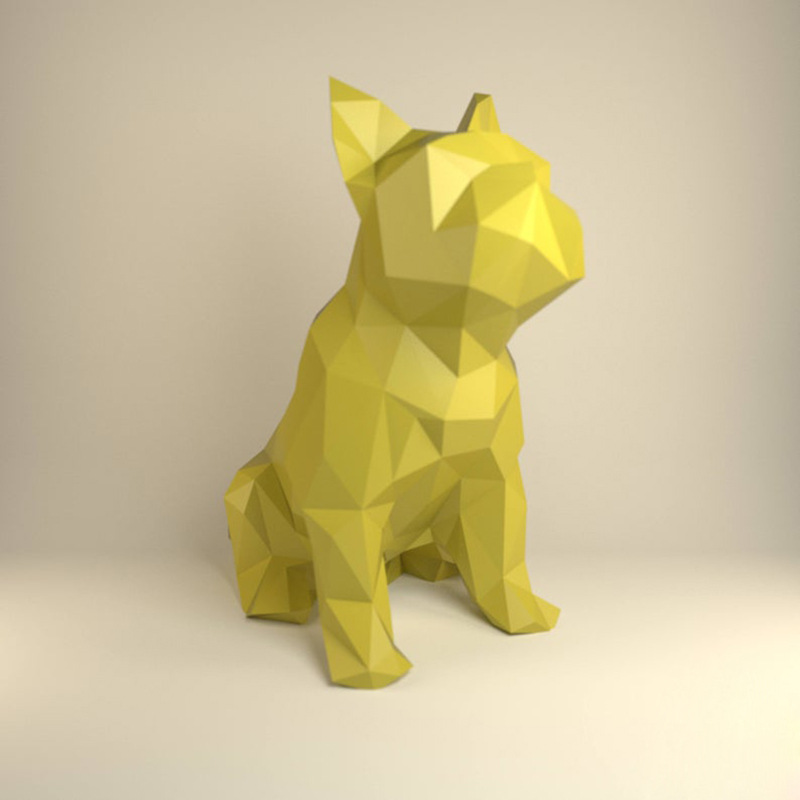 法国斗牛犬坐姿 几何折纸3d立体纸模型立体构成diy手工创意摆件