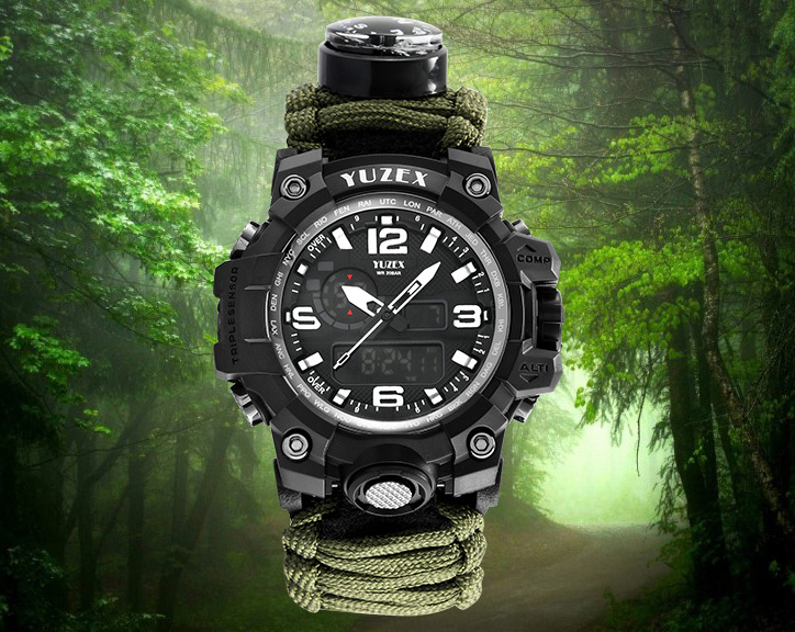 yuzex户外战术手表 七芯伞绳纯手工编织野营登山表贴牌加工电子表