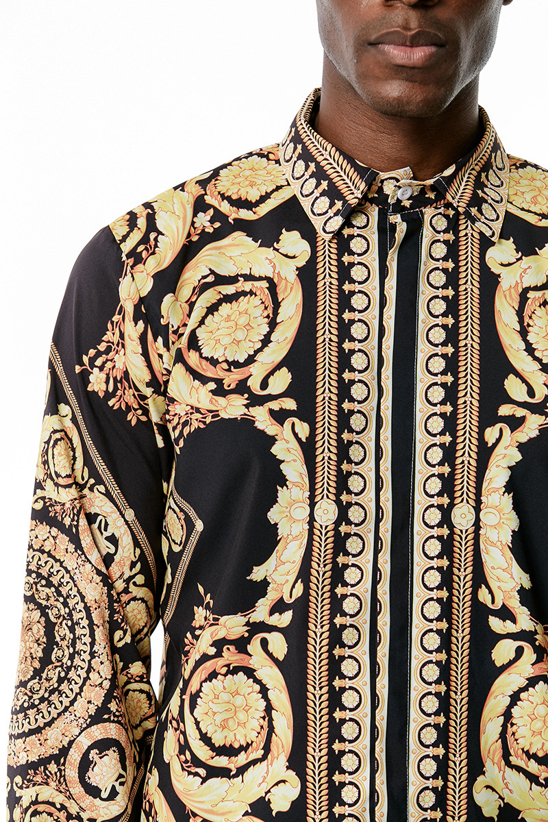 新款人模系扣欧式宫廷风印花男士长袖休闲衬衫 c547