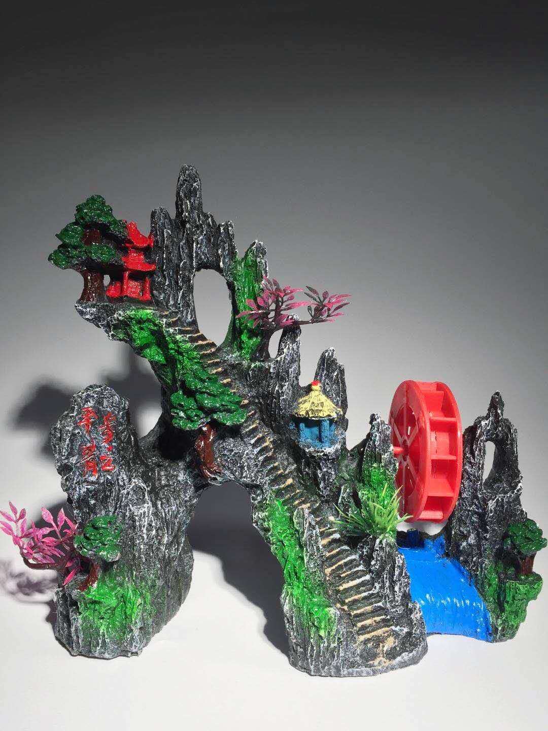 水族箱鱼缸造景/仿真树脂逼真气动假山平步青云/树脂工艺品