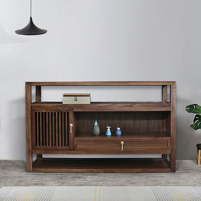 新中式实木餐边柜黑胡桃木收纳储物柜现代简约矮柜玄关台装饰柜