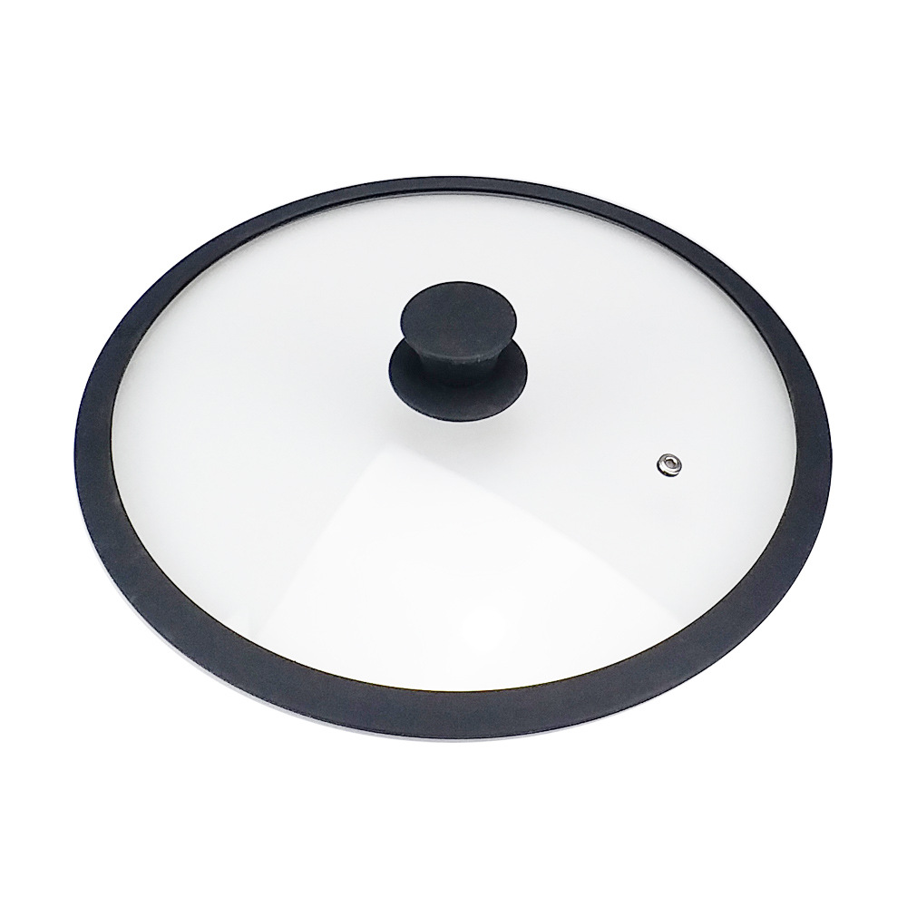 产地货源多功能出气沥水锅盖30cm 耐摔硅胶包边玻璃盖