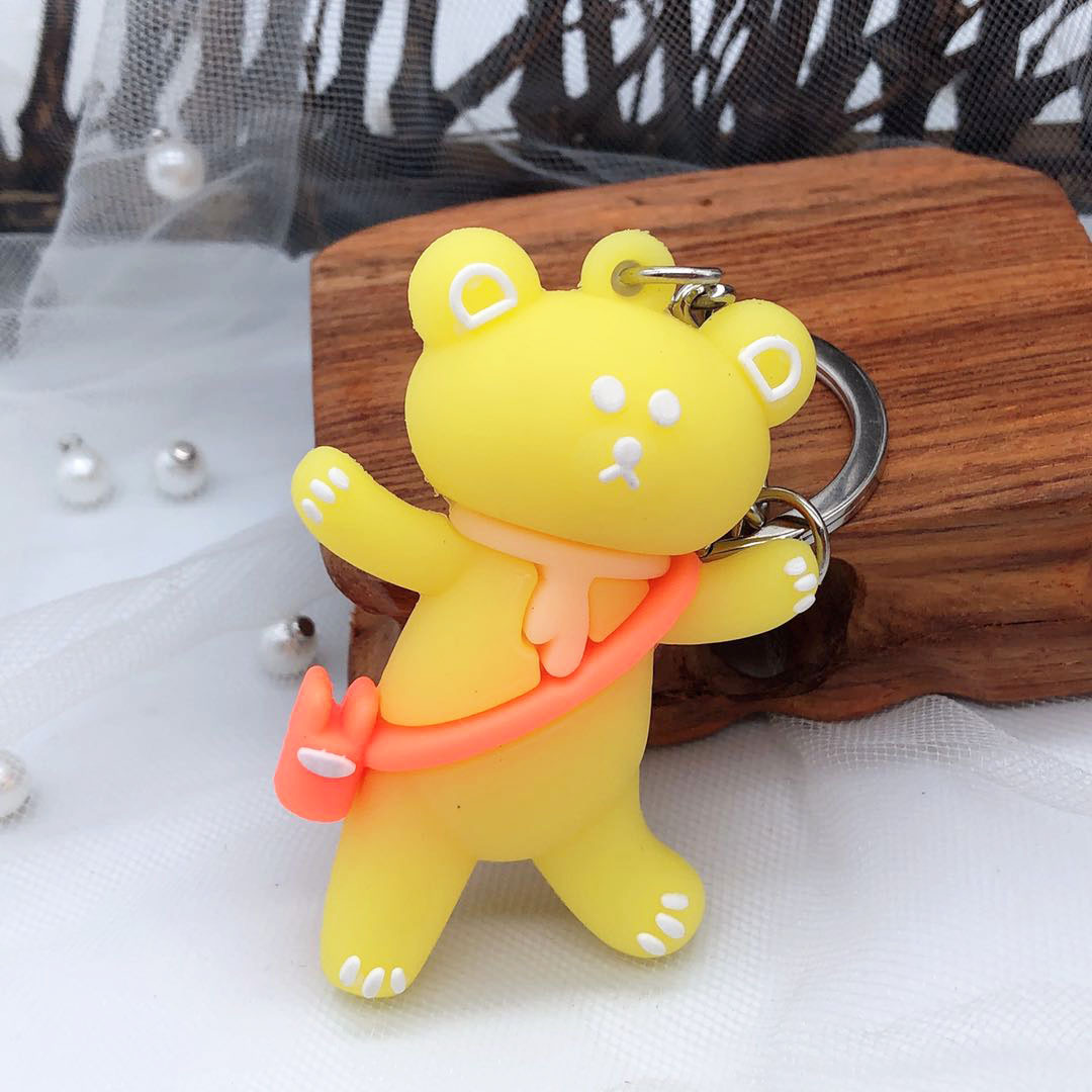卡通软胶挎包小熊钥匙扣可爱快乐小熊钥匙链包包汽车挂件礼品促销