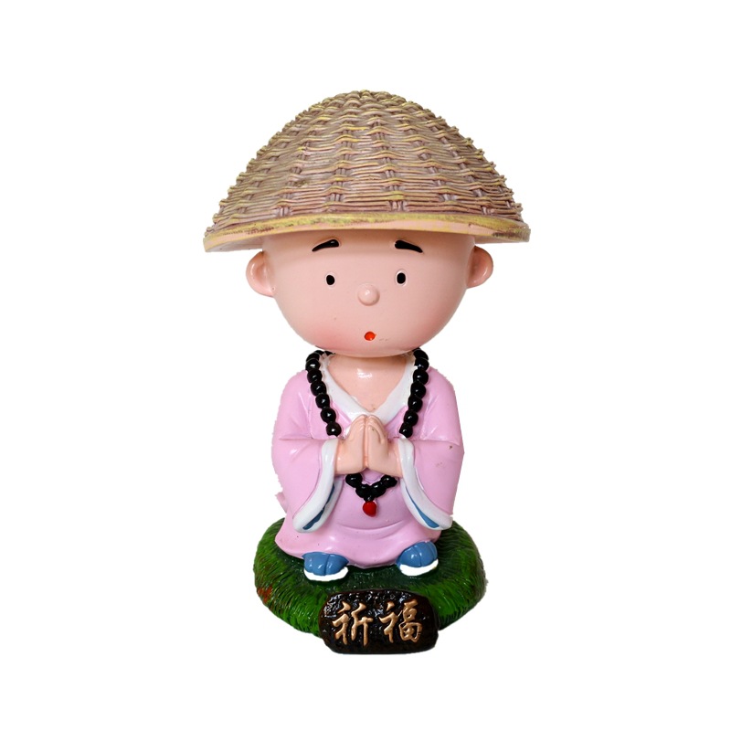 汽车内饰用品草帽摇头小和尚摆件可爱禅趣小沙弥系列和尚车载摆件